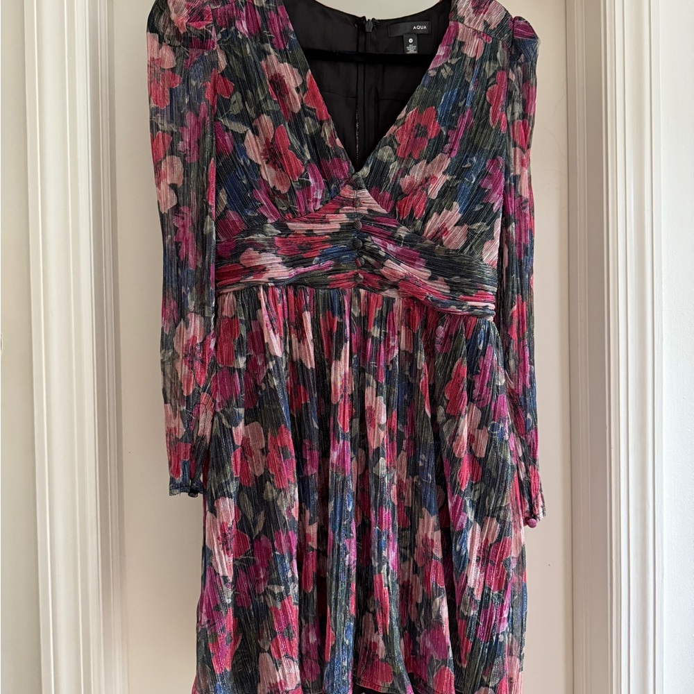 Aqua Floral Long Sleeve Dress